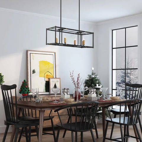 Misty Valley 8-Light Modern American rectangular metal black chandelier