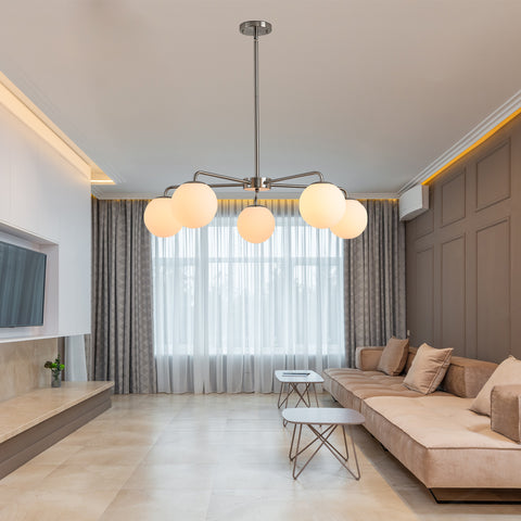 Misty Valley 5-Light Modern American Living Room Classic Golden Chandelier Glass Lampshade