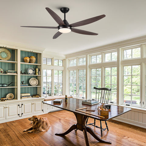 Misty Valley 56in. Integrated LED Brown Modern Ceiling Fan with Light,Wood Grain ABS Blade