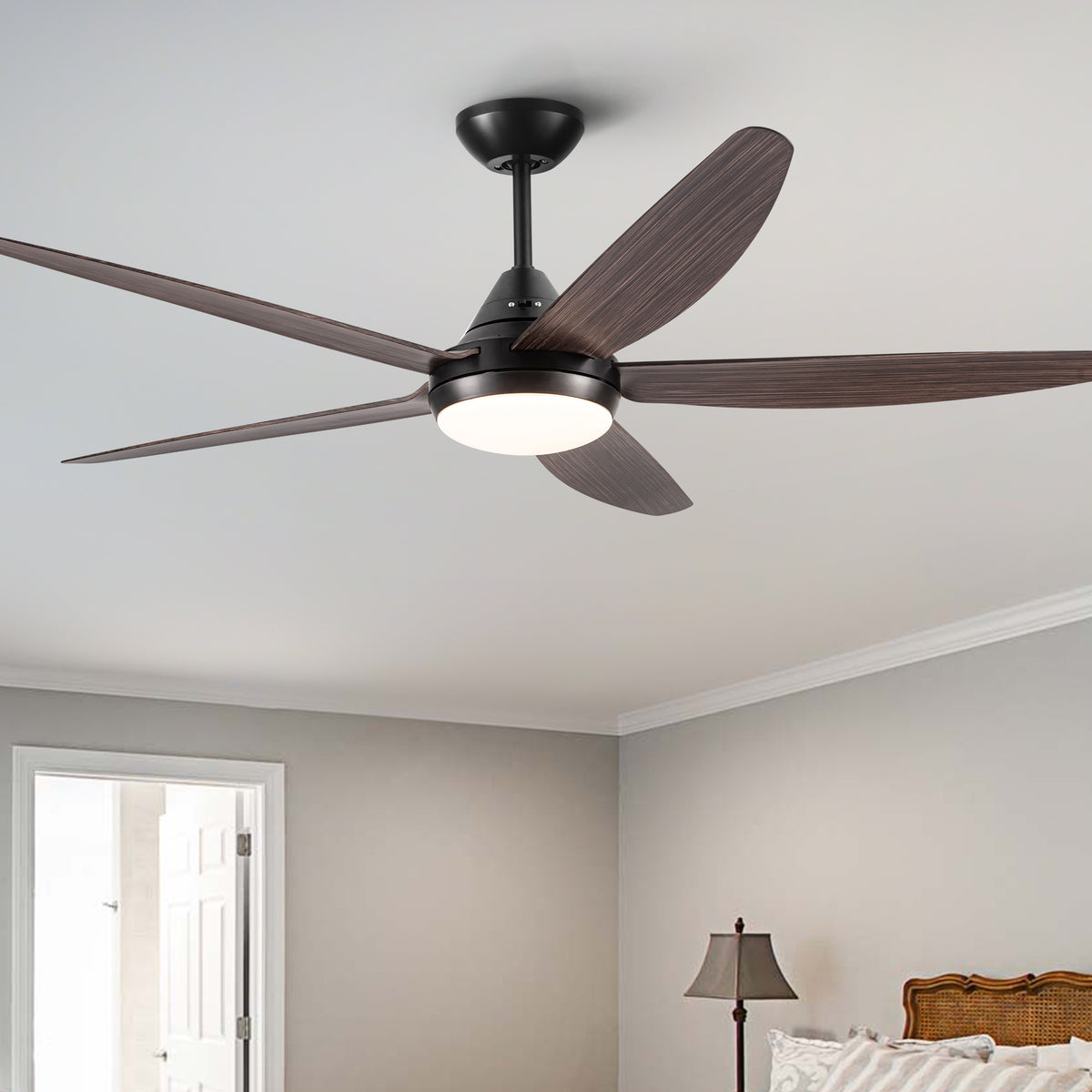Misty Valley 56in. Integrated LED Brown Modern Ceiling Fan with Light,Wood Grain ABS Blade