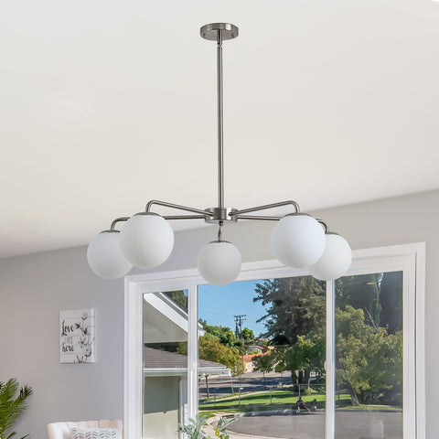 Misty Valley 5-Light Modern American Living Room Classic Golden Chandelier Glass Lampshade