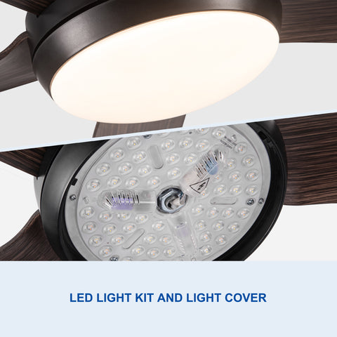 Misty Valley 56in. Integrated LED Brown Modern Ceiling Fan with Light,Wood Grain ABS Blade