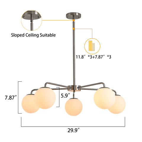 Misty Valley 5-Light Modern American Living Room Classic Golden Chandelier Glass Lampshade