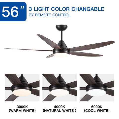 Misty Valley 56in. Integrated LED Brown Modern Ceiling Fan with Light,Wood Grain ABS Blade