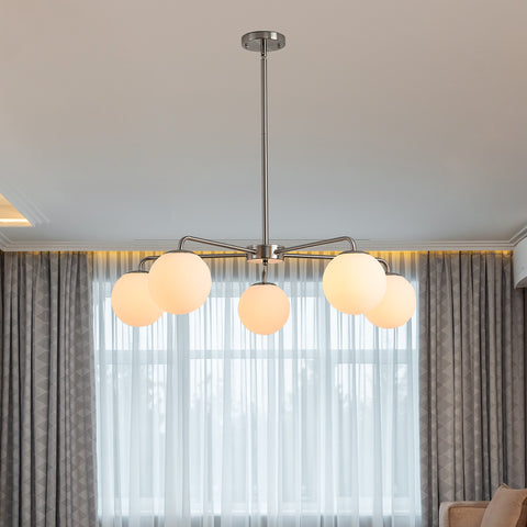 Misty Valley 5-Light Modern American Living Room Classic Golden Chandelier Glass Lampshade