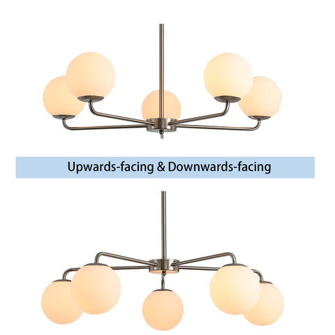 Misty Valley 5-Light Modern American Living Room Classic Golden Chandelier Glass Lampshade