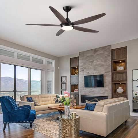 Misty Valley 56in. Integrated LED Brown Modern Ceiling Fan with Light,Wood Grain ABS Blade