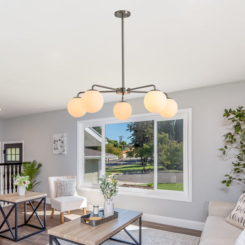 Misty Valley 5-Light Modern American Living Room Classic Golden Chandelier Glass Lampshade
