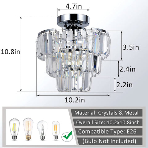 Misty Valley Mini Flush Mount Chandelier K9 Crystal Ceiling Light Fixture for Hallway, Kitchen Island