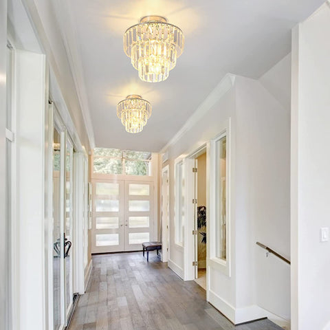 Misty Valley Mini Flush Mount Chandelier K9 Crystal Ceiling Light Fixture for Hallway, Kitchen Island
