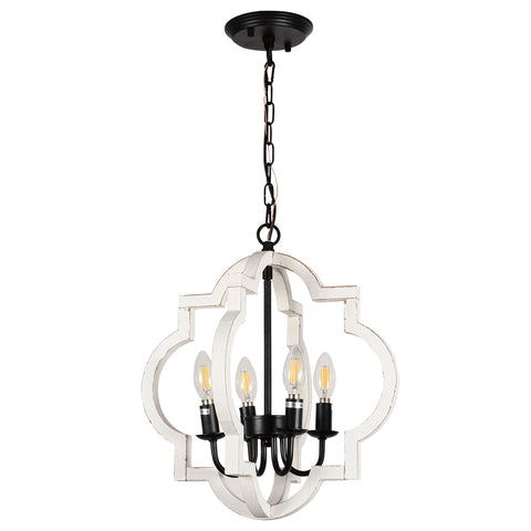 Misty Valley Farmhouse 4-Light Rustic Wood Chandelier,French Country Shabby Chic Pendant Light