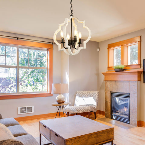 Misty Valley Farmhouse 4-Light Rustic Wood Chandelier,French Country Shabby Chic Pendant Light