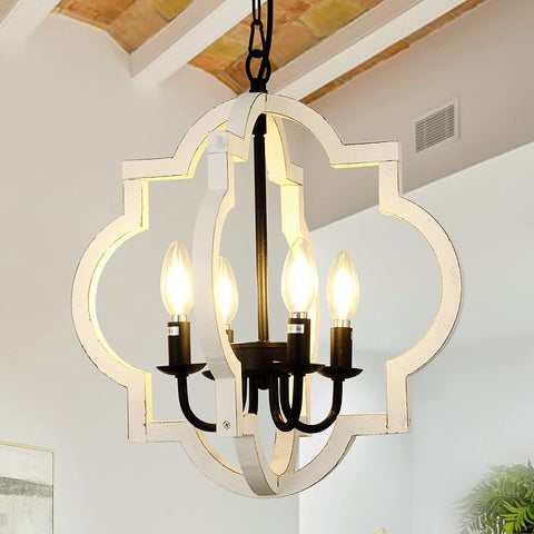 Misty Valley Farmhouse 4-Light Rustic Wood Chandelier,French Country Shabby Chic Pendant Light