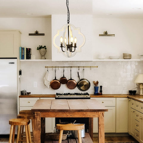 Misty Valley Farmhouse 4-Light Rustic Wood Chandelier,French Country Shabby Chic Pendant Light