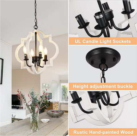 Misty Valley Farmhouse 4-Light Rustic Wood Chandelier,French Country Shabby Chic Pendant Light