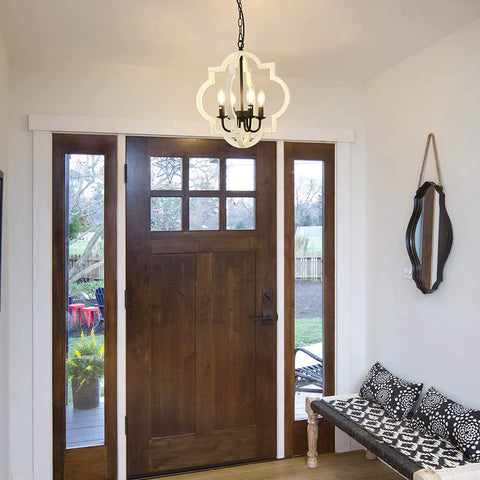 Misty Valley Farmhouse 4-Light Rustic Wood Chandelier,French Country Shabby Chic Pendant Light