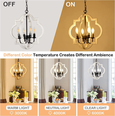 Misty Valley Farmhouse 4-Light Rustic Wood Chandelier,French Country Shabby Chic Pendant Light