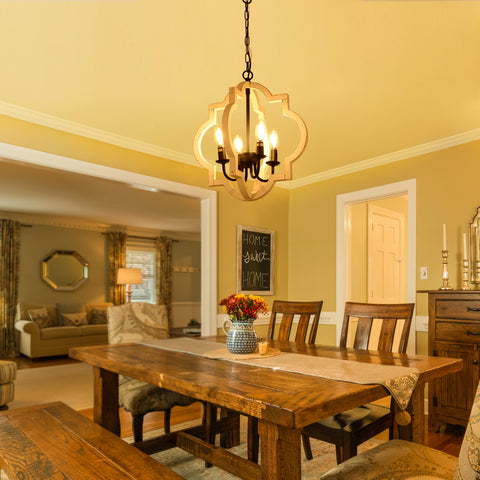Misty Valley Farmhouse 4-Light Rustic Wood Chandelier,French Country Shabby Chic Pendant Light