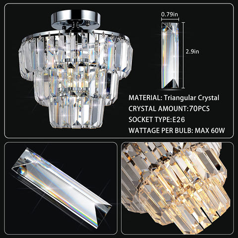 Misty Valley Mini Flush Mount Chandelier K9 Crystal Ceiling Light Fixture for Hallway, Kitchen Island