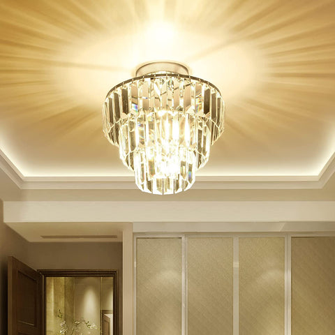 Misty Valley Mini Flush Mount Chandelier K9 Crystal Ceiling Light Fixture for Hallway, Kitchen Island