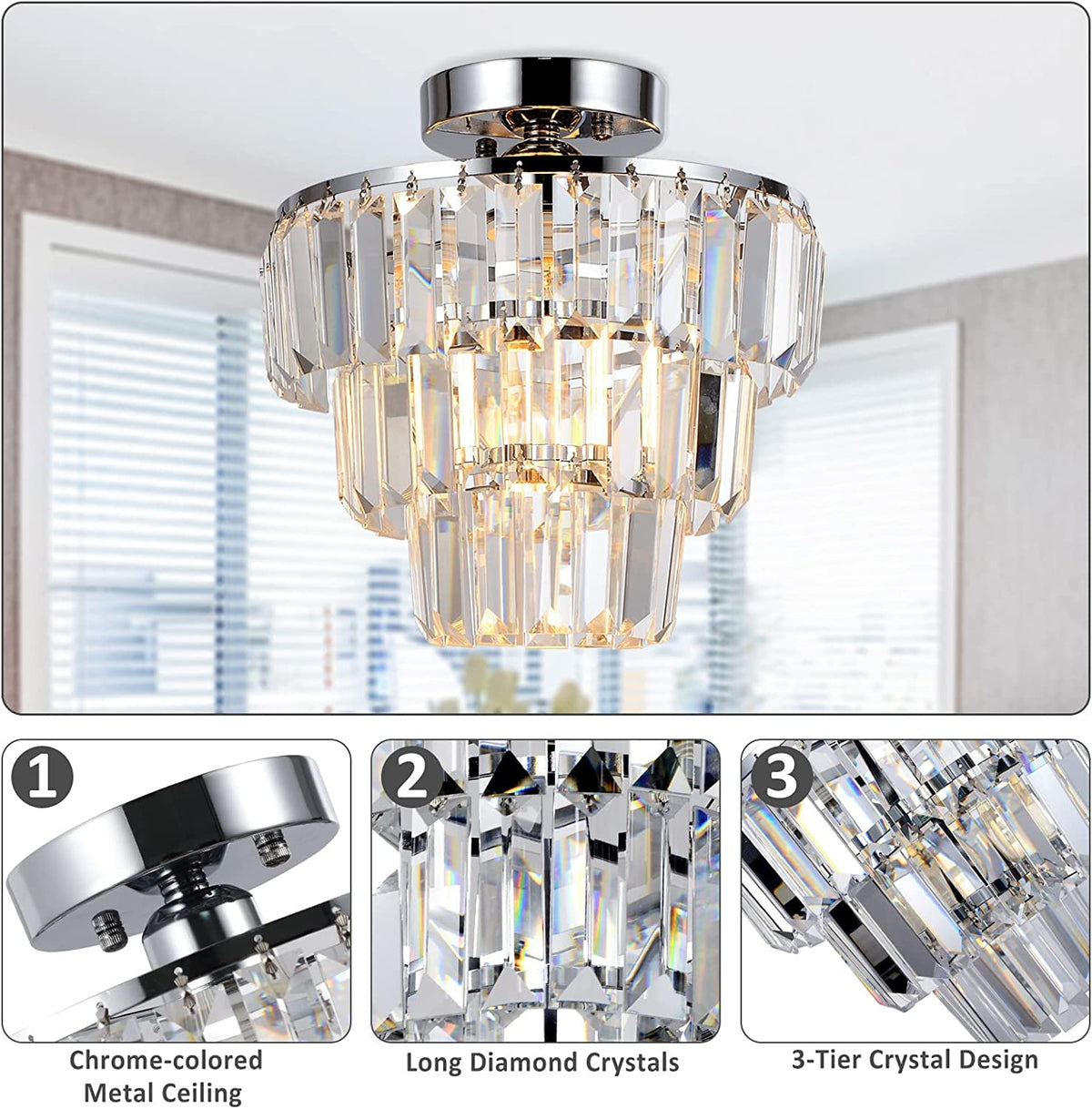 Misty Valley Mini Flush Mount Chandelier K9 Crystal Ceiling Light Fixture for Hallway, Kitchen Island