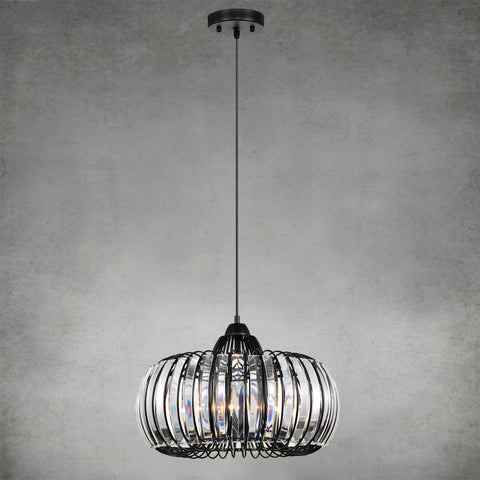 Misty Valley Modern Oblate Black Crystal Chandelier Fixture，Ceiling Pendant light for Living Room, Adjustable Color Temperature,W16.5*L31.5