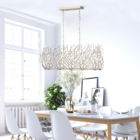 Misty Valley 5-Light Transitional Crystal Chandelier Ceiling Light,Silver Pendant light Fixture for dining room, 36W * 13L *46H