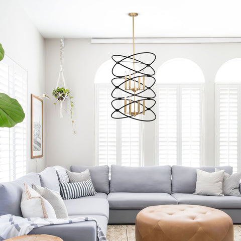 Misty Valley 8-Light Transitional Black Metal Chandelier Fixture,2-Tier-Candle Ceiling Light for Living Room, Bedroom, Dining Room，Dimmable，E12，W23.6*H55Transitional Gold/Matte Black Metal Chandelier,2-Tier-Candle Ceiling Light for Living Room, W23.6*H55