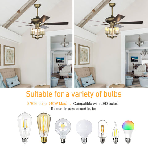 Misty Valley 52in. Modern Bronze Adjustable Height Ceiling Fan with Light, Traditional Reversible Airflow Ceiling Fan