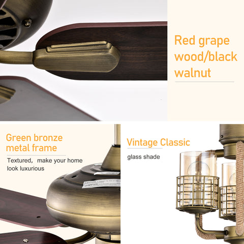 Misty Valley 52in. Modern Bronze Adjustable Height Ceiling Fan with Light, Traditional Reversible Airflow Ceiling Fan