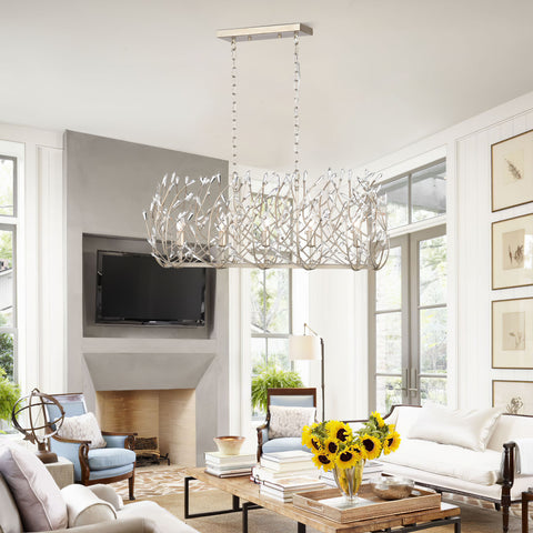 Misty Valley 5-Light Transitional Crystal Chandelier Ceiling Light,Silver Pendant light Fixture for dining room, 36W * 13L *46H