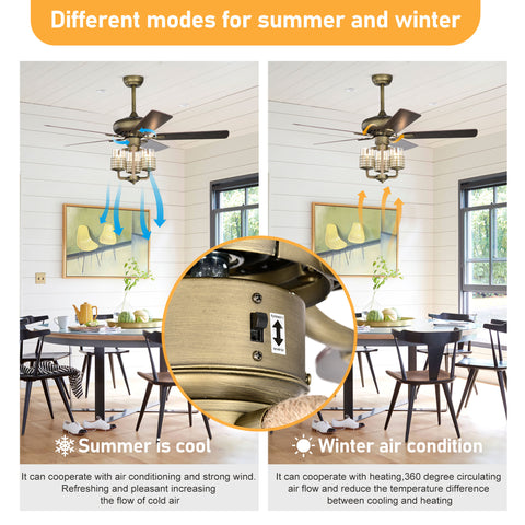 Misty Valley 52in. Modern Bronze Adjustable Height Ceiling Fan with Light, Traditional Reversible Airflow Ceiling Fan