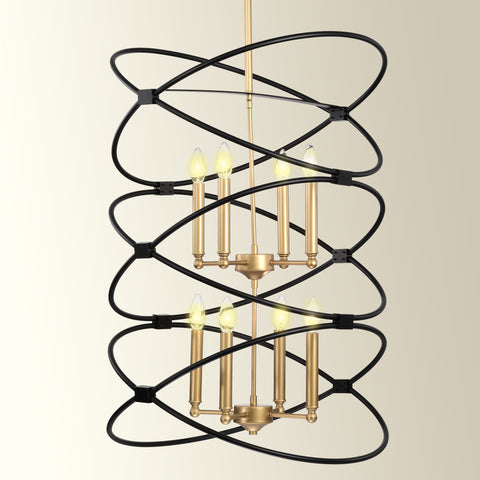 Misty Valley 8-Light Transitional Black Metal Chandelier Fixture,2-Tier-Candle Ceiling Light for Living Room, Bedroom, Dining Room，Dimmable，E12，W23.6*H55Transitional Gold/Matte Black Metal Chandelier,2-Tier-Candle Ceiling Light for Living Room, W23.6*H55