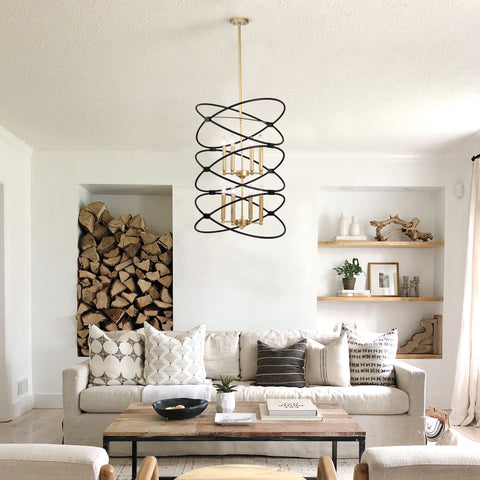 Misty Valley 8-Light Transitional Black Metal Chandelier Fixture,2-Tier-Candle Ceiling Light for Living Room, Bedroom, Dining Room，Dimmable，E12，W23.6*H55Transitional Gold/Matte Black Metal Chandelier,2-Tier-Candle Ceiling Light for Living Room, W23.6*H55