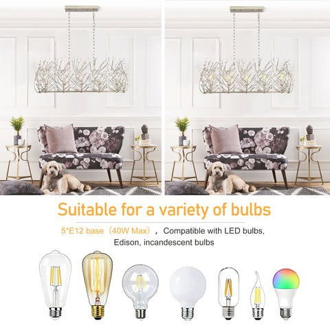 Misty Valley 5-Light Transitional Crystal Chandelier Ceiling Light,Silver Pendant light Fixture for dining room, 36W * 13L *46H