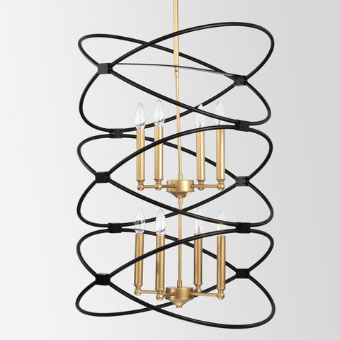 Misty Valley 8-Light Transitional Black Metal Chandelier Fixture,2-Tier-Candle Ceiling Light for Living Room, Bedroom, Dining Room，Dimmable，E12，W23.6*H55Transitional Gold/Matte Black Metal Chandelier,2-Tier-Candle Ceiling Light for Living Room, W23.6*H55