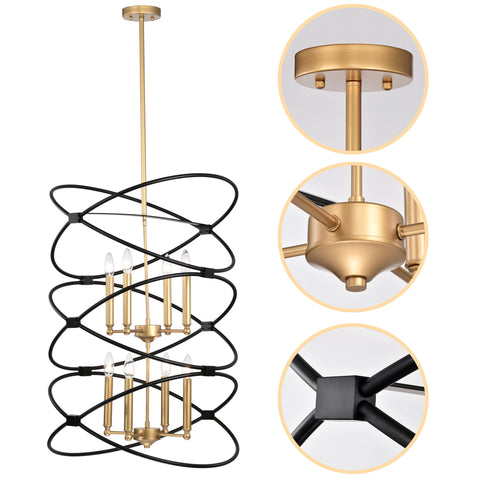 Misty Valley 8-Light Transitional Black Metal Chandelier Fixture,2-Tier-Candle Ceiling Light for Living Room, Bedroom, Dining Room，Dimmable，E12，W23.6*H55Transitional Gold/Matte Black Metal Chandelier,2-Tier-Candle Ceiling Light for Living Room, W23.6*H55