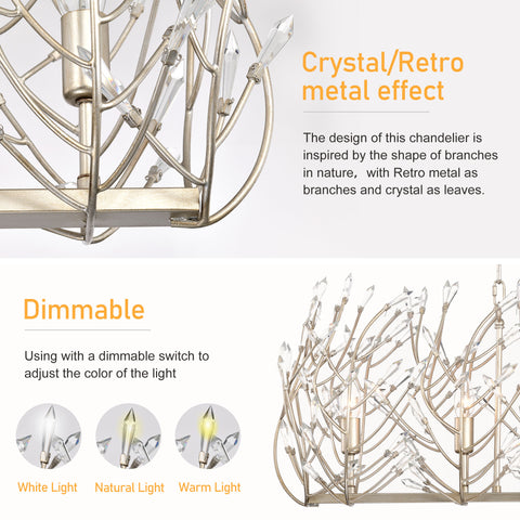 Misty Valley 5-Light Transitional Crystal Chandelier Ceiling Light,Silver Pendant light Fixture for dining room, 36W * 13L *46H