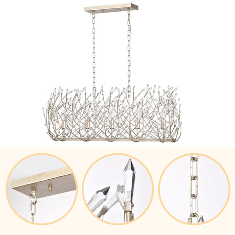 Misty Valley 5-Light Transitional Crystal Chandelier Ceiling Light,Silver Pendant light Fixture for dining room, 36W * 13L *46H