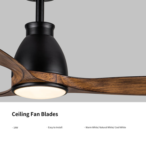 Misty Valley 52in. Integrated LED Modern Solid Wood Blade Ceiling Fan with Light, Remote Control