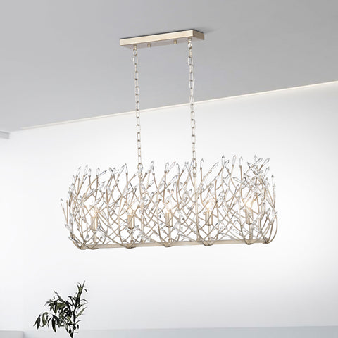 Misty Valley 5-Light Transitional Crystal Chandelier Ceiling Light,Silver Pendant light Fixture for dining room, 36W * 13L *46H