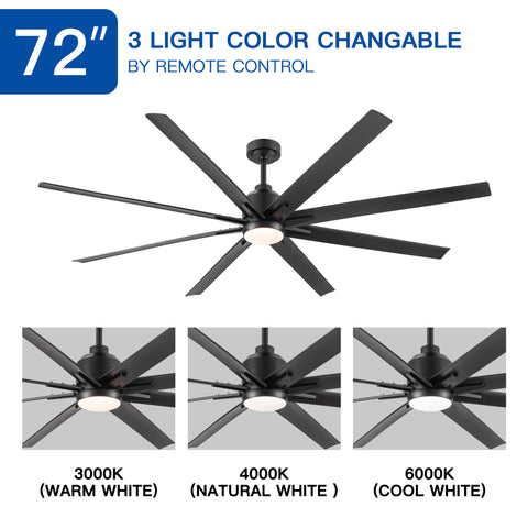 Misty Valley 72" Integrated LED Light Modern Black Ceiling Fan with Light, Remote Control Ceiling Fan