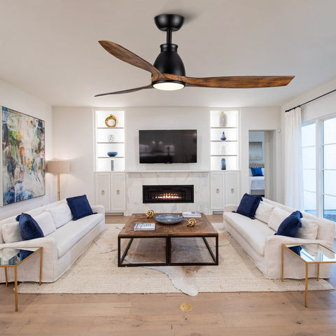Misty Valley 52in. Integrated LED Modern Solid Wood Blade Ceiling Fan with Light, Remote Control