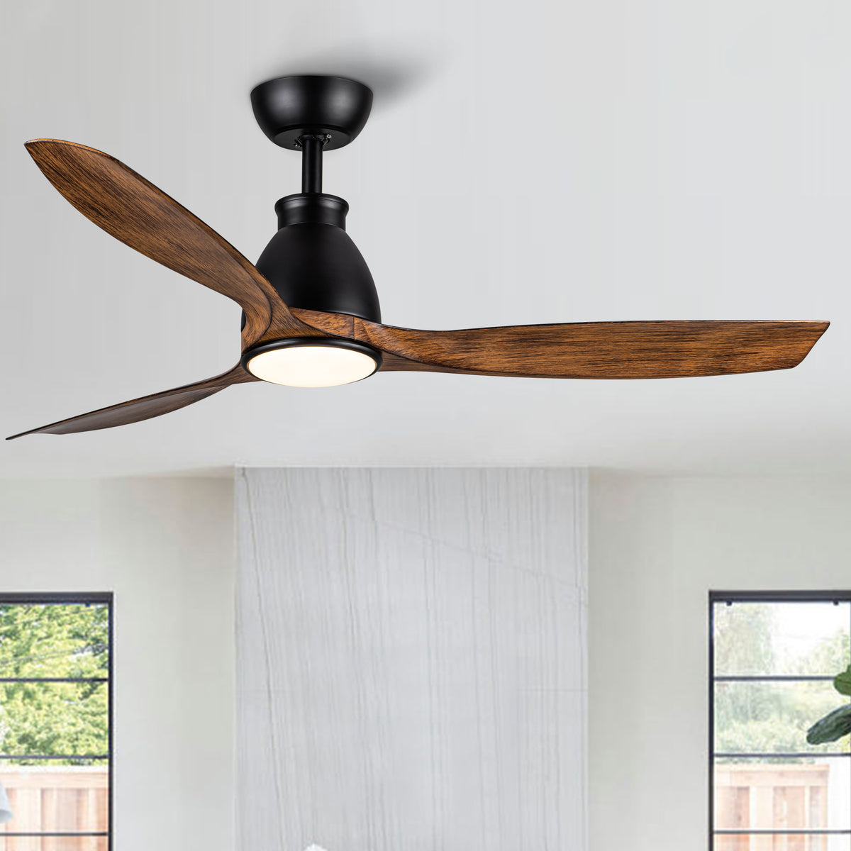 Misty Valley 52in. Integrated LED Modern Solid Wood Blade Ceiling Fan with Light, Remote Control