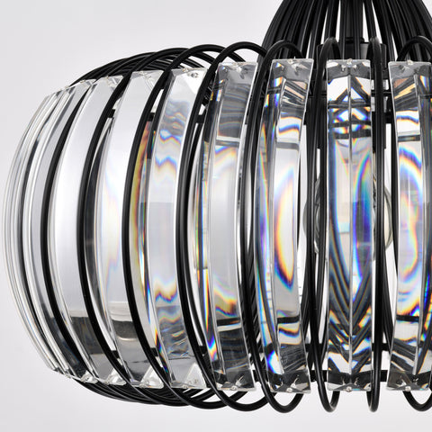 Misty Valley Modern Oblate Black Crystal Chandelier Fixture，Ceiling Pendant light for Living Room, Adjustable Color Temperature,W16.5*L31.5