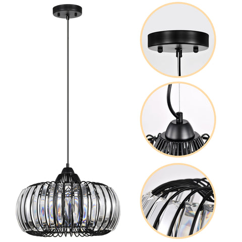 Misty Valley Modern Oblate Black Crystal Chandelier Fixture，Ceiling Pendant light for Living Room, Adjustable Color Temperature,W16.5*L31.5