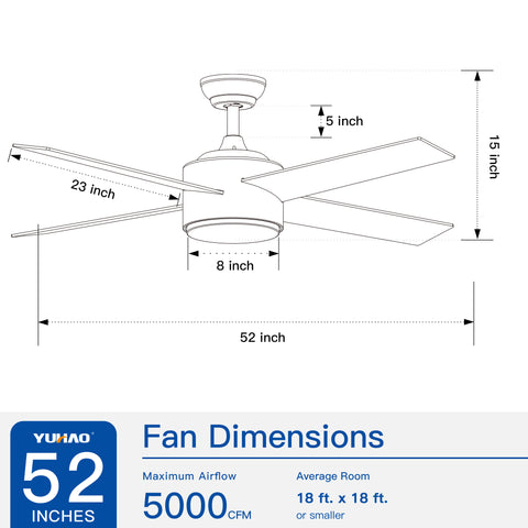 Misty Valley 52in. LED Modern Matte Black Reversible Ceiling Fan with Light,Remote Control Included