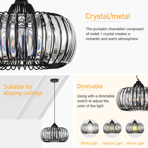 Misty Valley Modern Oblate Black Crystal Chandelier Fixture，Ceiling Pendant light for Living Room, Adjustable Color Temperature,W16.5*L31.5