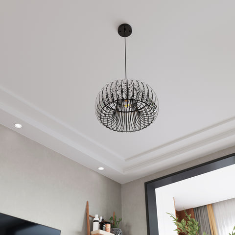 Misty Valley Modern Oblate Black Crystal Chandelier Fixture，Ceiling Pendant light for Living Room, Adjustable Color Temperature,W16.5*L31.5