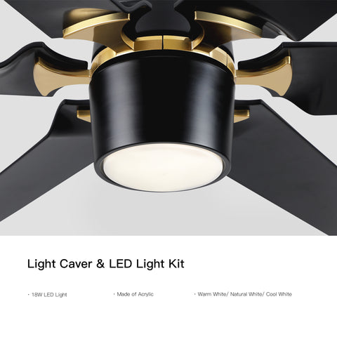 Misty Valley Modern 60in. LED Matte Black Reversible 6-Blade Ceiling Fan with Light, Remote Control